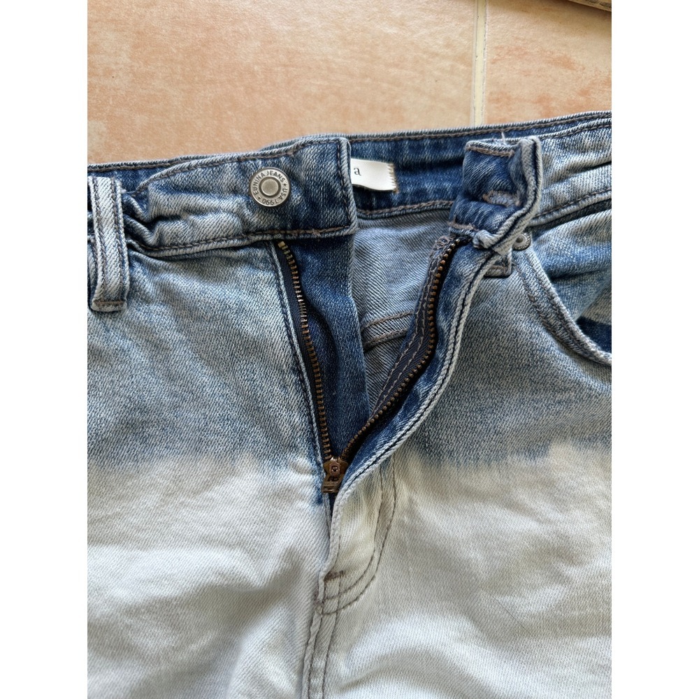 Eunina LULU High Rise Denim Shorts Frayed Hem Distressed Blue/W Bleach M - Picture 5 of 9